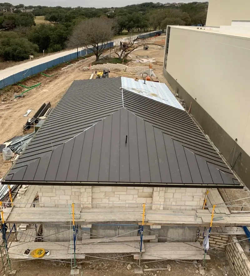 Metal roof new construction with scaffolding in Whitehouse